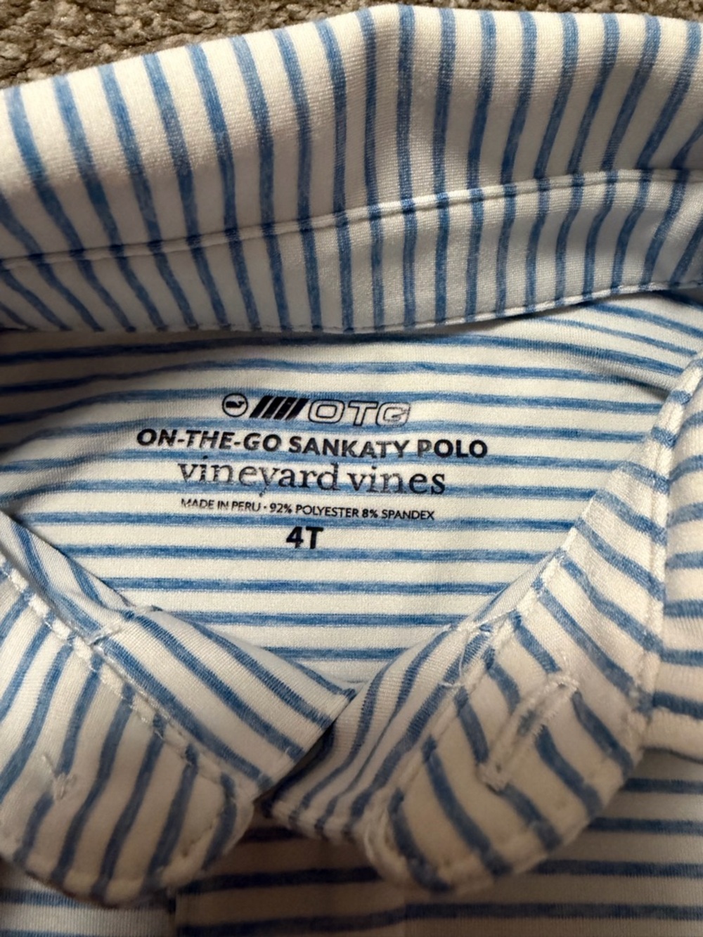 Vineyard Vines White Polo with Light Blue Stripes
